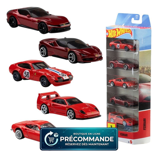 Hot Wheels – Pack de 5 véhicules Ferrari Die-Cast 1/64