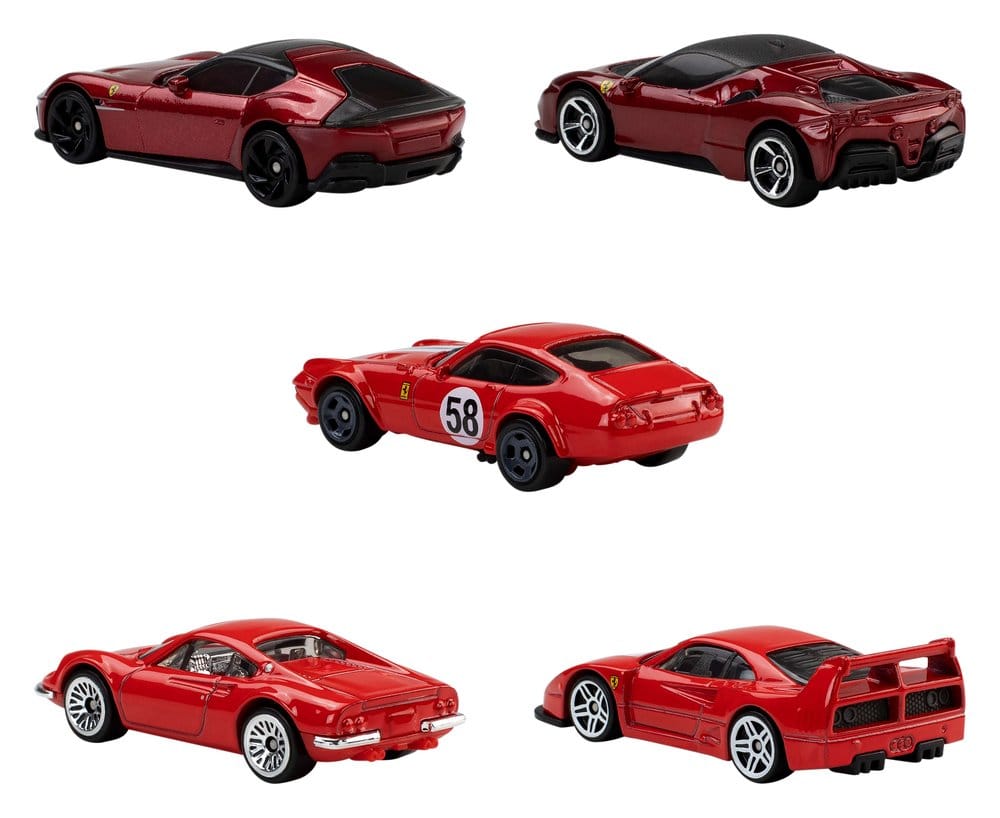 Hot Wheels – Pack de 5 véhicules Ferrari Die-Cast 1/64