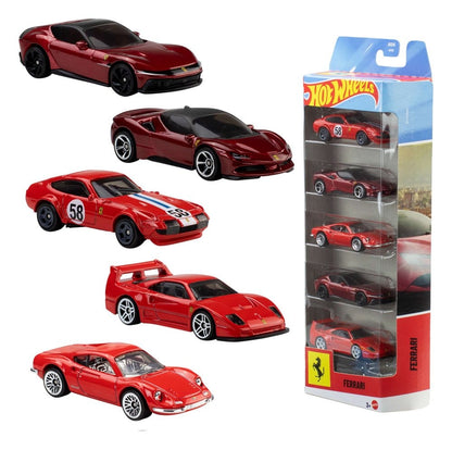 Hot Wheels – Pack de 5 véhicules Ferrari Die-Cast 1/64