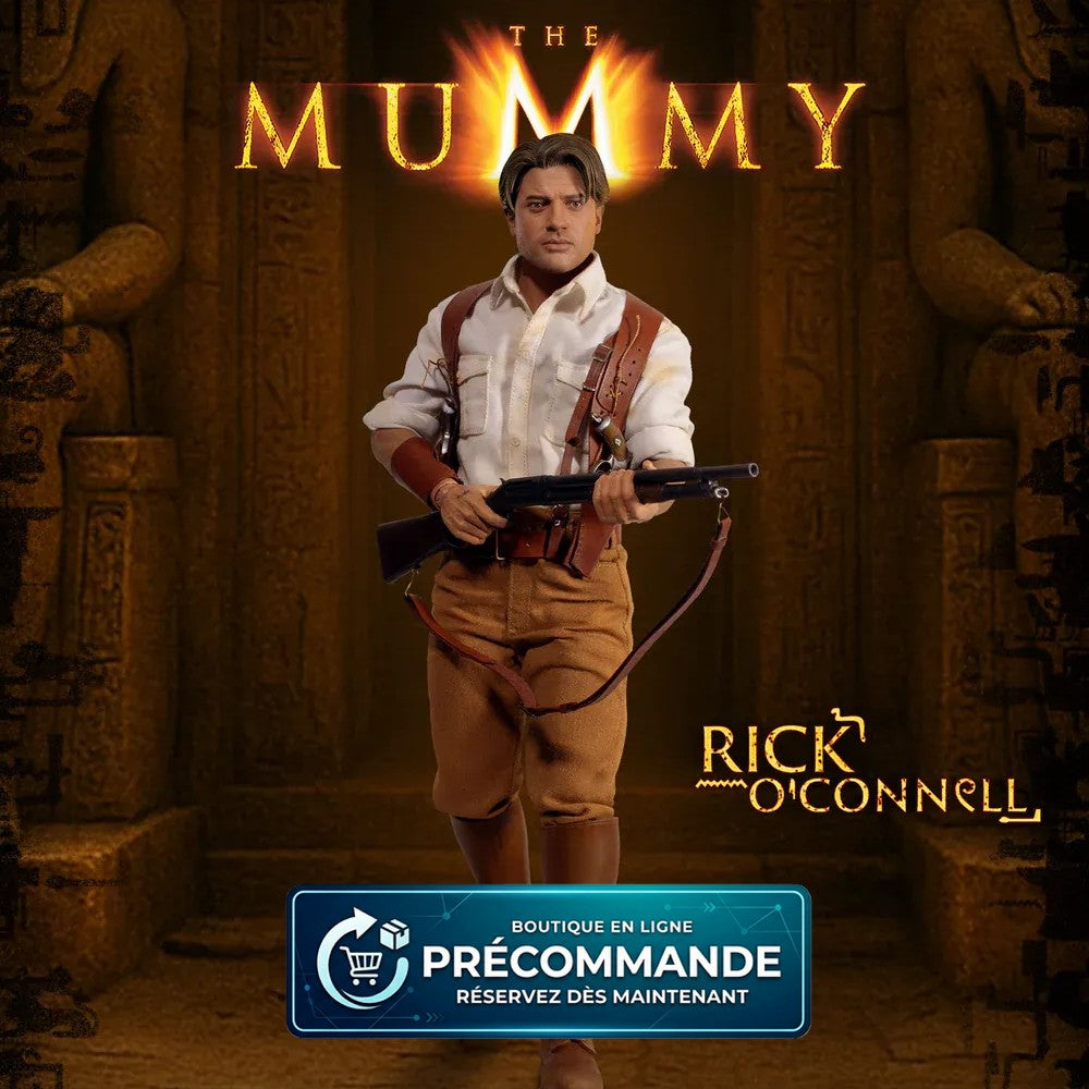 Figurine à l'échelle 1/6 de Rick O'Connell de La Momie, Factory Entertainment, montrant le personnage avec détails réalistes.