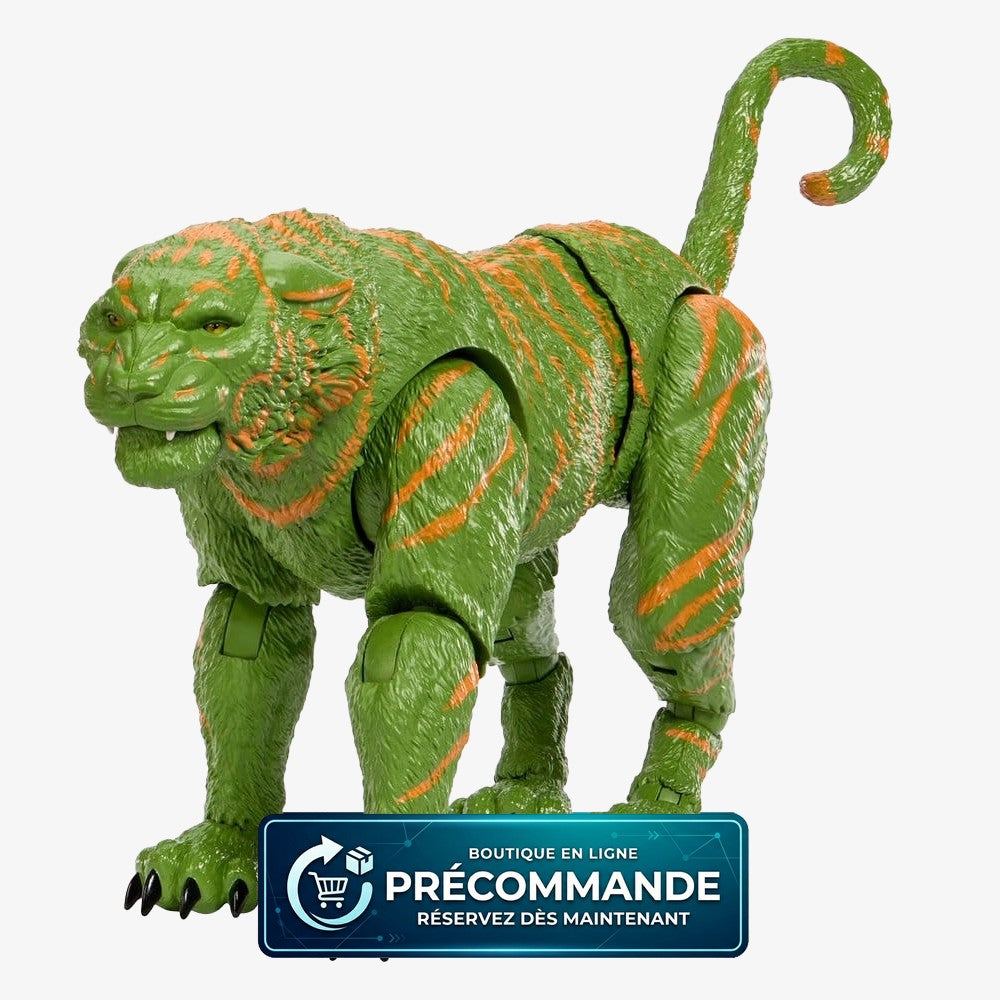 Figurine Battle Cat "Movie Chronicles" de Maîtres de l'Univers par Mattel, 17 cm, avec casque et détails de véhicule.