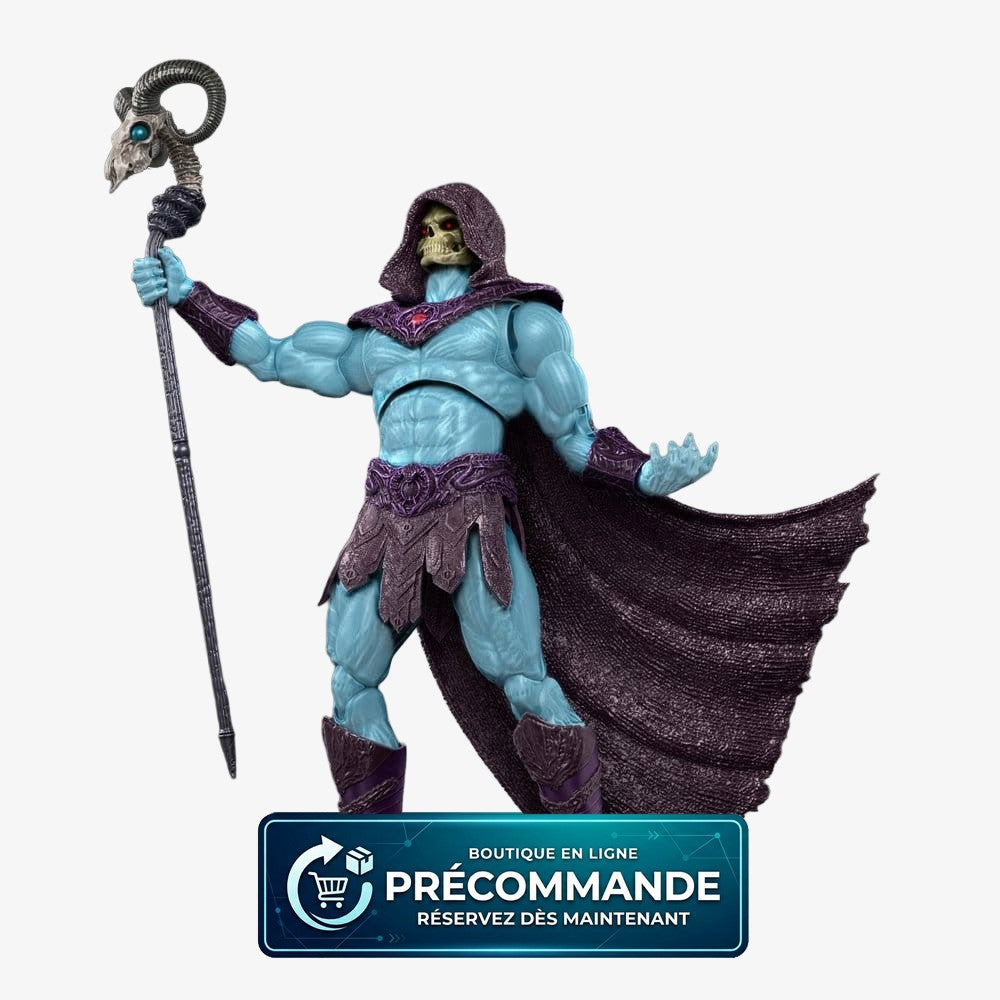 Figure Skeletor de la collection Masters of the Universe Movie Chronicles de Mattel, montrant le visage et le masque de la figurine.