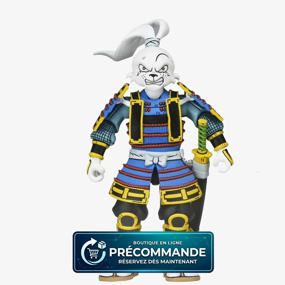 Figurine NECA TMNT x Usagi Yojimbo Ultimate Usagi Yojimbo version comic, 18 cm, vue en gros plan avec détails de la figurine.