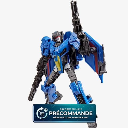 Figurine Transformers Studio Series Deluxe Thundercracker de Hasbro, vue de face avec détails de la tête et du corps.