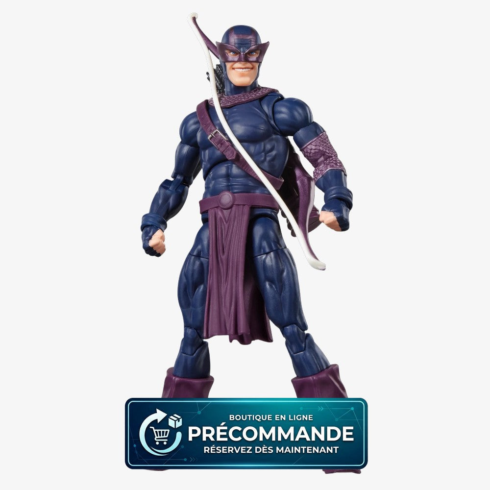 Figurine Marvel Legends Dark Avengers Hawkeye (Bullseye) de 15 cm, personnage avec masque et costume noir, de la marque Hasbro.