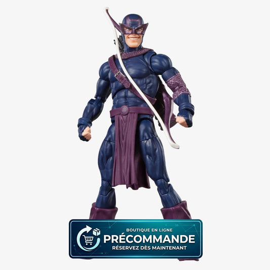 Figurine Marvel Legends Dark Avengers Hawkeye (Bullseye) de 15 cm, personnage avec masque et costume noir, de la marque Hasbro.