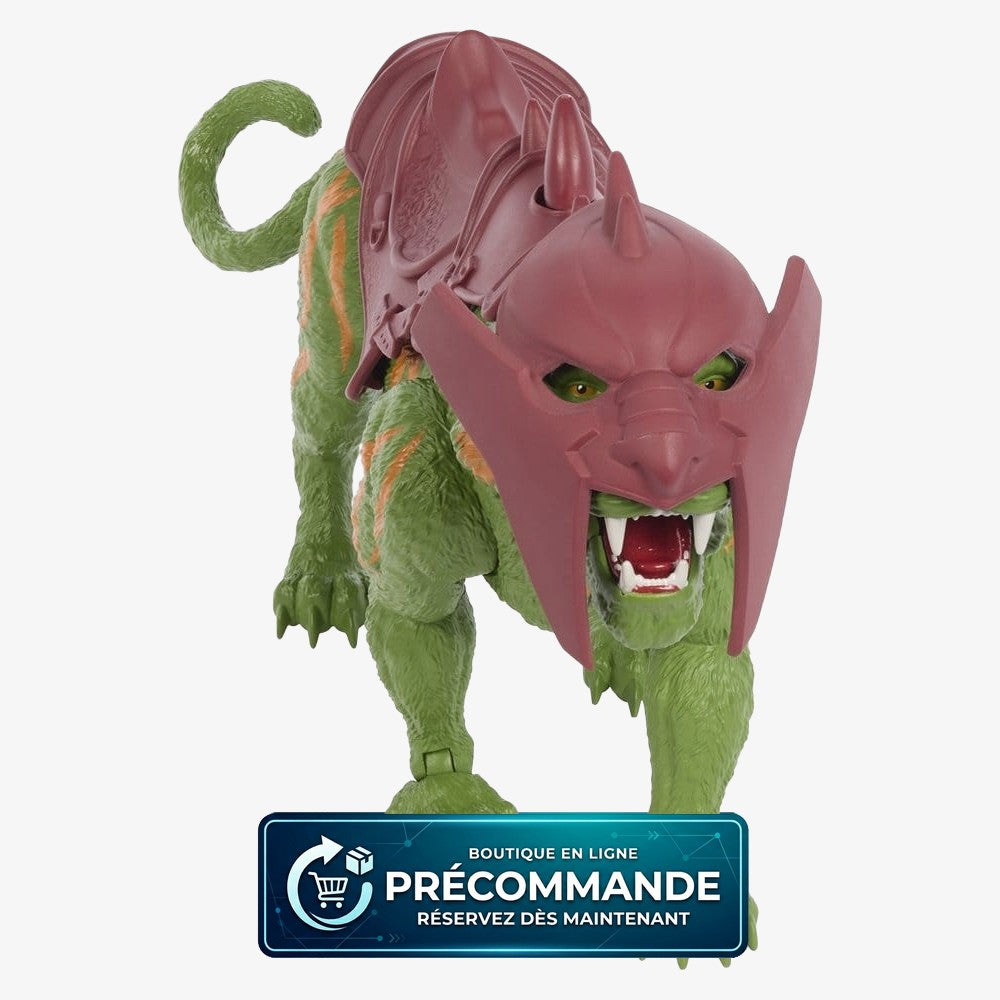 Figurine Battle Cat de 14 cm de Mattel, Tigre de Combat des Masters of the Universe Movie Chronicles, avec détails colorés.