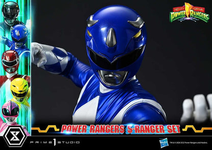 Ensemble de 5 statuettes Prime 1 Studio Power Rangers Mighty Morphin, haute qualité, 57 cm, détails précis et colorés.