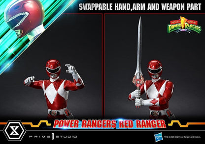 Statuette Prime 1 Studio Power Rangers Rouge Morphin Power Rangers, hauteur 62 cm, figurine détaillée du Red Ranger en pose dynamique