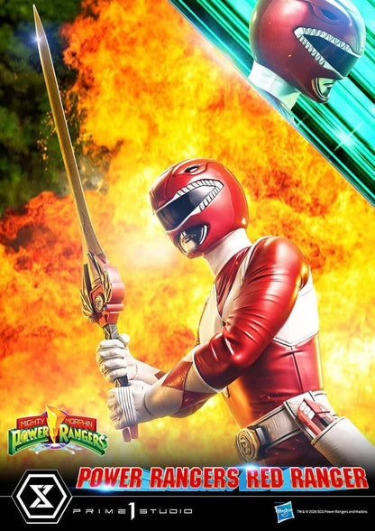 Statuette du Red Ranger Power Rangers de Prime 1 Studio, édition Premium Masterline, 62 cm, pose dynamique et détails précis.