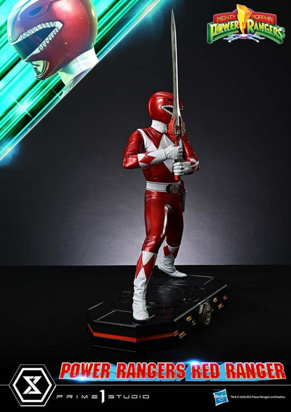 Statuette Prime 1 Studio Red Ranger Power Rangers, figurine premium 1/4, 62 cm, pose dynamique et détails précis.