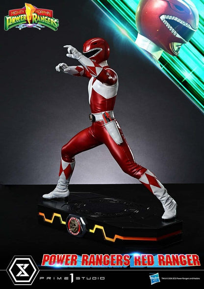 Statuette du Red Ranger Power Rangers Prime 1 Studio, 62 cm, figurine de collection en pose dynamique.
