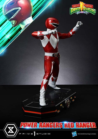 Statuette du Red Ranger des Power Rangers, Prime 1 Studio, 62 cm, figurine de collection détaillée en pose dynamique.