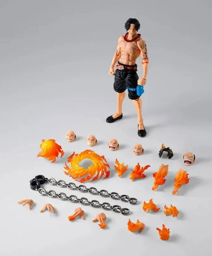 Figurine Portgas D. Ace Marineford de Bandai Tamashii Nations, 15 cm, en pose dynamique, détails précis, figurine One Piece.