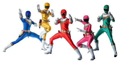 Figurines Power Rangers Zeo Pack FigZero, set de 5 figurines en échelle 1/6 de la marque Threezero, illustrant les héros en poses dynamiques.