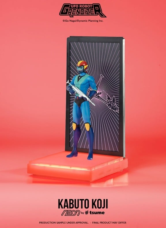 Figurine Neon Goldorak - Alcor de Tsume, 25 cm, représentation détaillée en verre lumineux, style artistique et coloré.