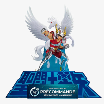 Figurine Seiya de Pégase en bronze, Figuarts ZERO, de Bandai Tamashii Nations, avec finition métallique brillante, pose dynamique.
