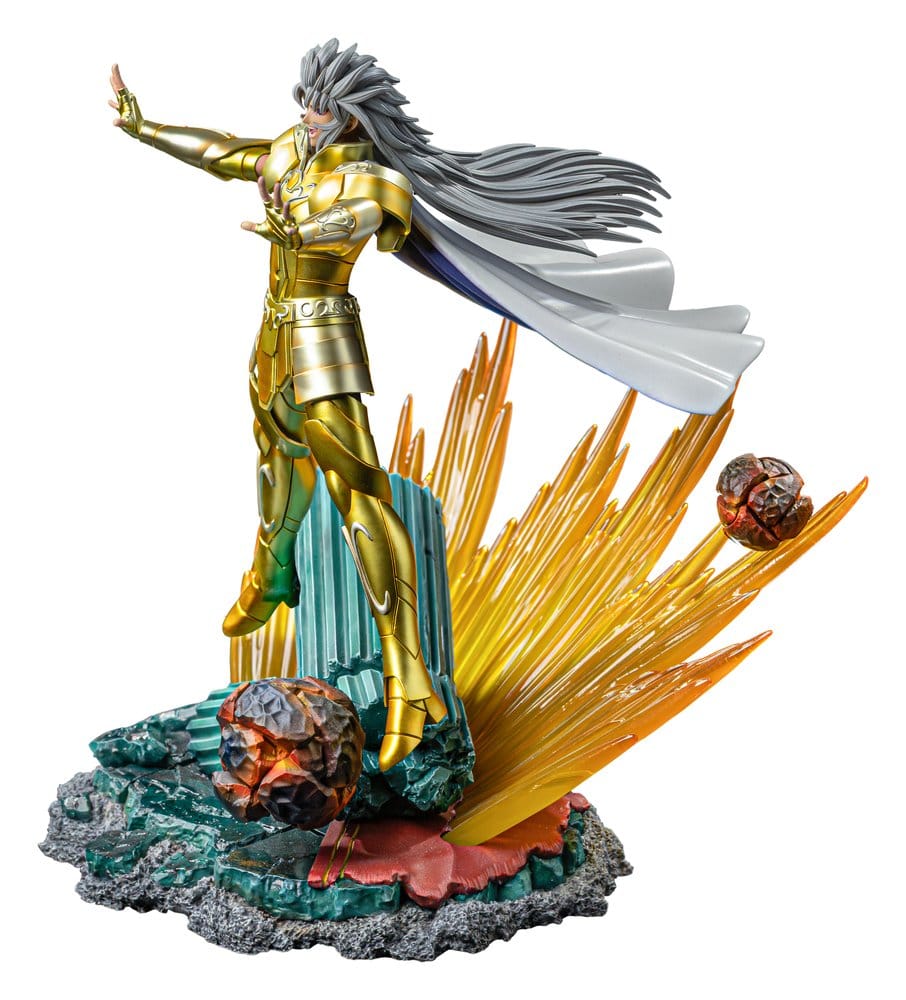 Statuette Saga des Gémeaux 1/10 Art Scale d'Iron Studios, représentant deux guerriers en armure avec détails précis, hauteur 26 cm.