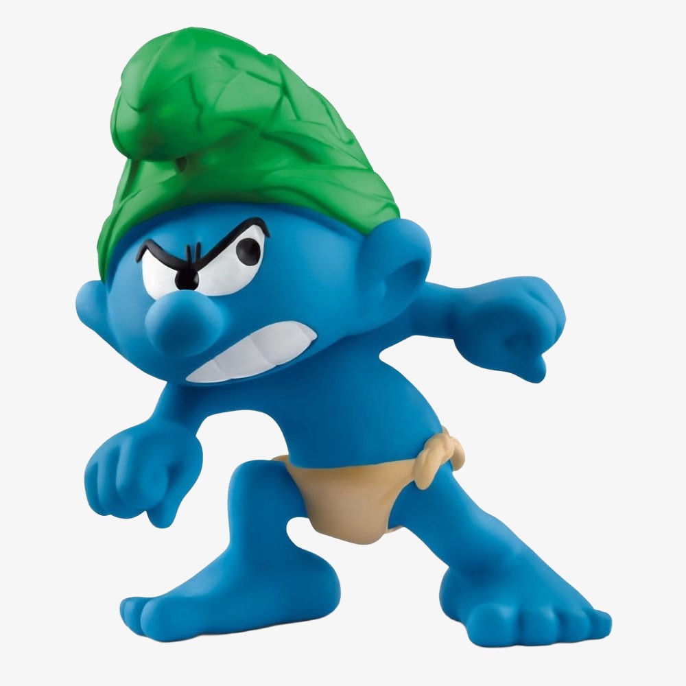 Mini-figurine Schtroumpf sauvage de 5 cm de la marque Schleich, représentant un personnage des Schtroumpfs en figurine.