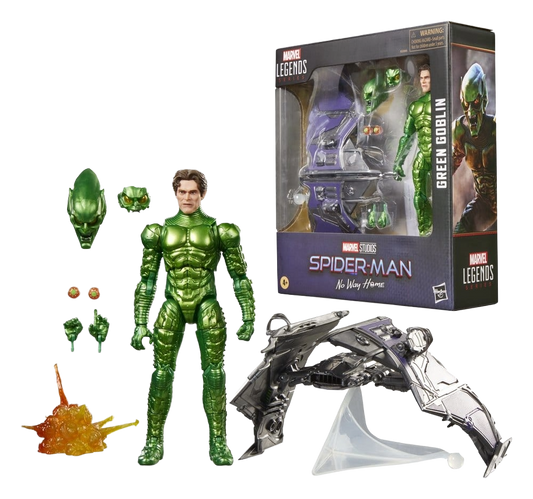 Figurine Green Goblin Marvel Legends Spider-Man: No Way Home, 15 cm, de la marque Hasbro, montrant le personnage en détail.