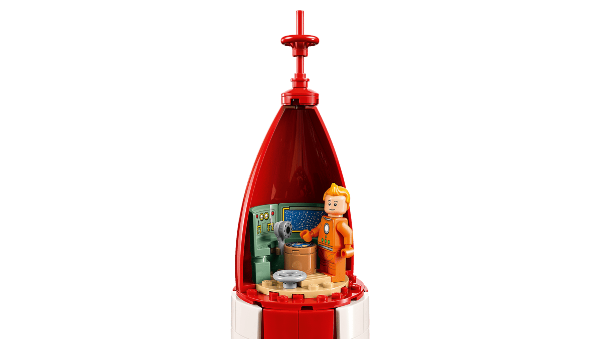 Briques de construction Lego Icons La Fusée Lunaire de Tintin, modèle détaillé inspiré de l'œuvre d'Hergé.