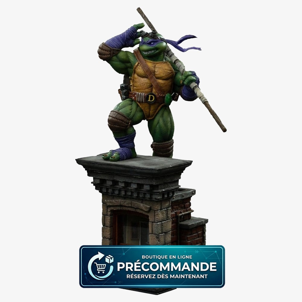 Figurine Donatello Tortues Ninja 1/10 Art Scale Iron Studios, statuette de 32 cm avec détails colorés.