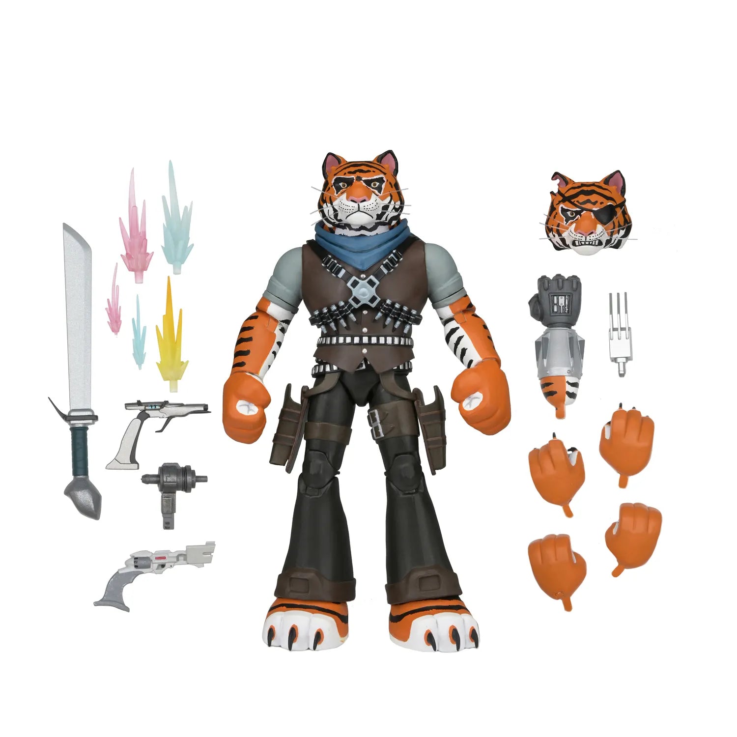 Figurine Neca Teenage Mutant Ninja Turtles 2012 Tiger Claw, édition Cartoon, pose détaillée et costume fidèle au personnage.