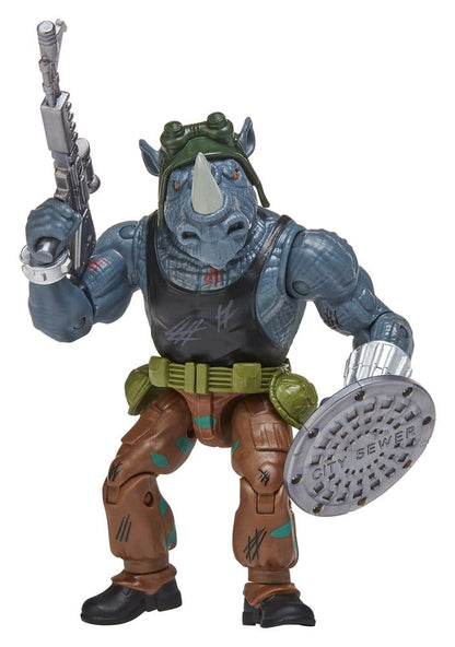 Figurines Tortues Ninja Playmates Toys de Raphael et Rocksteady, personnages remasterisés en pose détaillée.