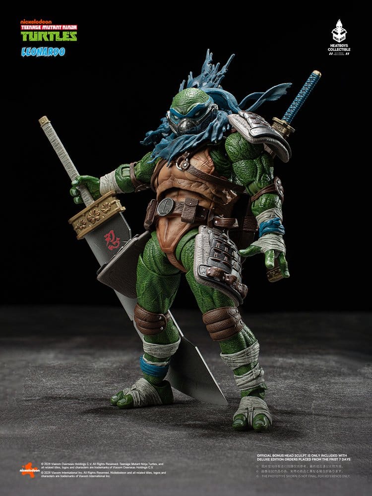 Figurine Leonardo Tortues Ninja TMNT, version Deluxe, HeatBoy, 20 cm, pose dynamique, détails précis, figurine de collection.