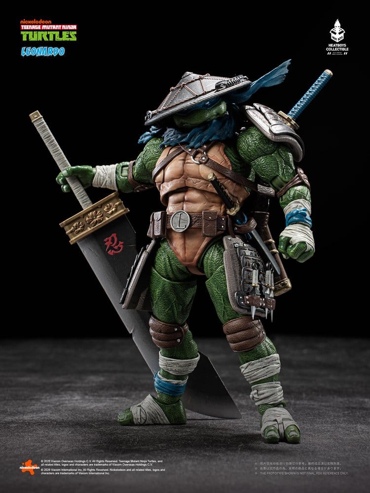Figurine Leonardo Deluxe des Tortues Ninja TMNT, 20 cm, HeatBoy, pose dynamique, détails colorés, jouet de collection.