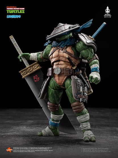 Figurine Leonardo Deluxe des Tortues Ninja TMNT, 20 cm, HeatBoy, pose dynamique, détails colorés, jouet de collection.