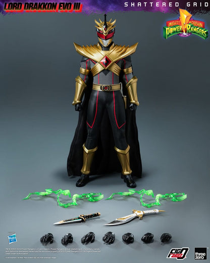 Figurine articulée Power Rangers: Shattered Grid Lord Drakkon Evo III, 30 cm, marque Threezero, détails précis et pose dynamique