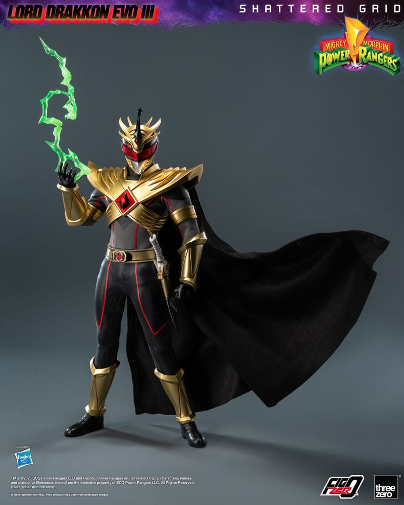 Figurine articulée Lord Drakkon Evo III Power Rangers Shattered Grid, 30 cm, Threezero, détail réaliste, pose dynamique