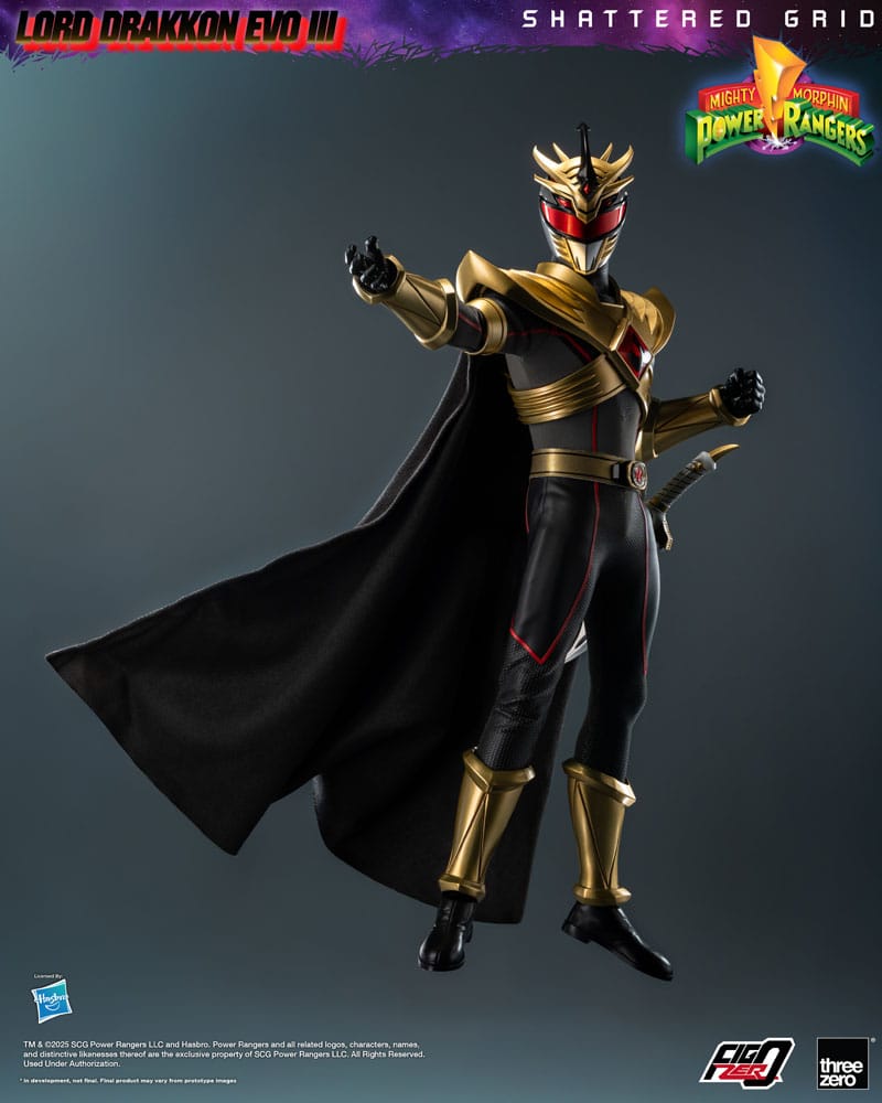Figurine articulée Power Rangers Lord Drakkon Evo III 30 cm, modèle FigZero 1/6, par Threezero, détail précis et pose dynamique