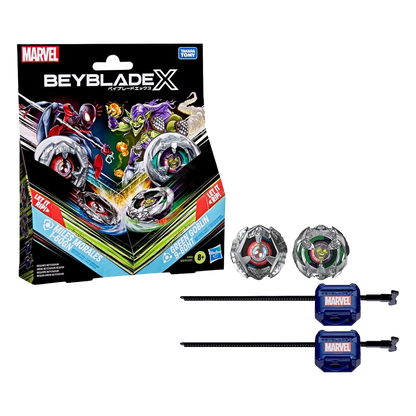 Collaboration Beyblade X et Marvel Miles Morales 1-60GN contre Green Goblin 9-80HT