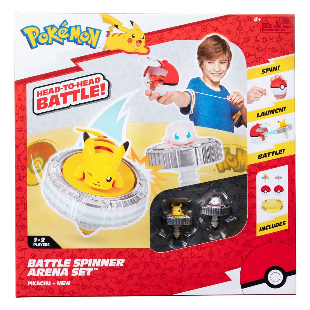 Figurines Pokémon Jazwares, pack de 2 Battle Spinner et arène, figurines colorées et détaillées pour collectionner et jouer.
