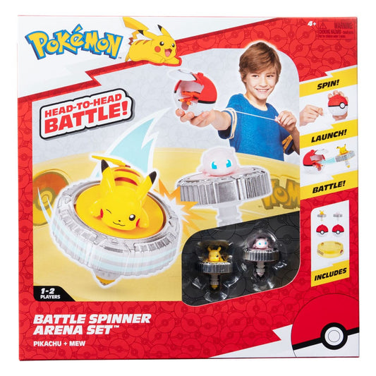 Figurines Pokémon Jazwares, pack de 2 Battle Spinner et arène, figurines colorées et détaillées pour collectionner et jouer.