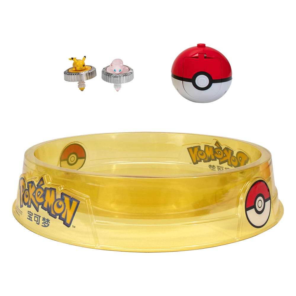 Figurines Pokémon Jazwares, pack de 2 Battle Spinner et arène, figurines colorées et détaillées pour collection et jeu.