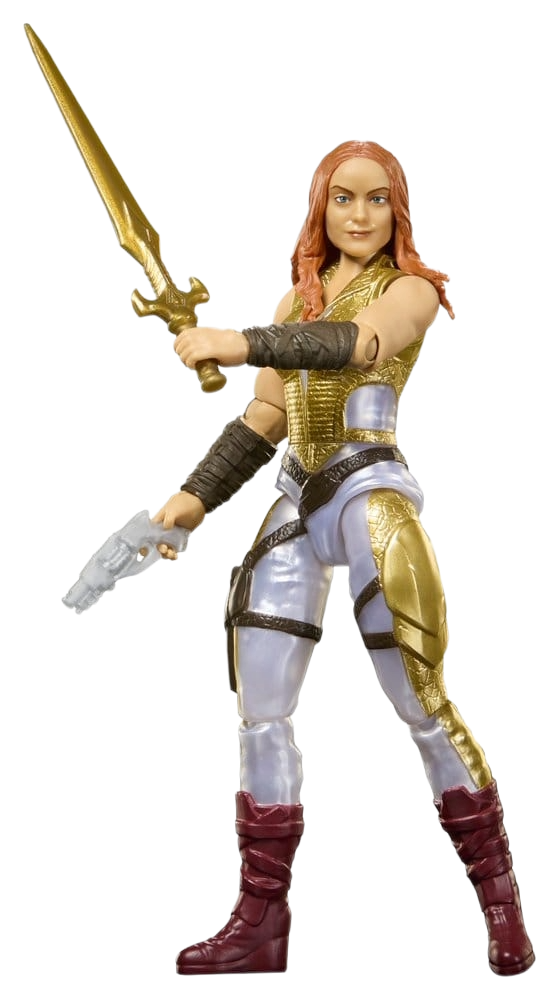 Figurine Teela de 14 cm Masters of the Universe 2026 Movie de la marque Mattel, vue de face avec détails colorés.