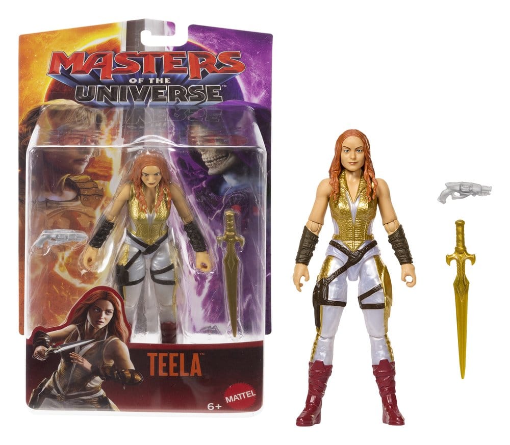 Figurine Teela de 14 cm de Masters of the Universe 2026, modèle Mattel, montrant la personnage en détail.
