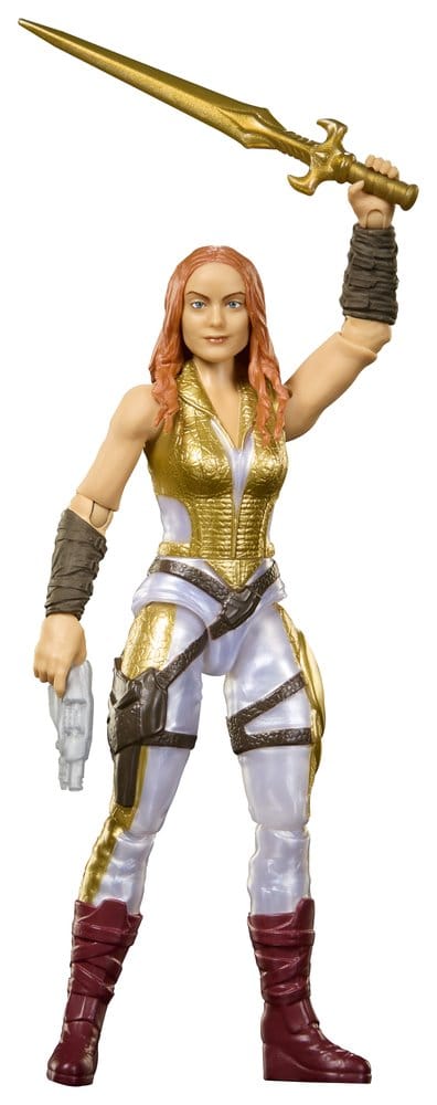 Figurine Teela de 14 cm, personnage de Masters of the Universe 2026, fabriquée par Mattel, montrant la figurine en détail