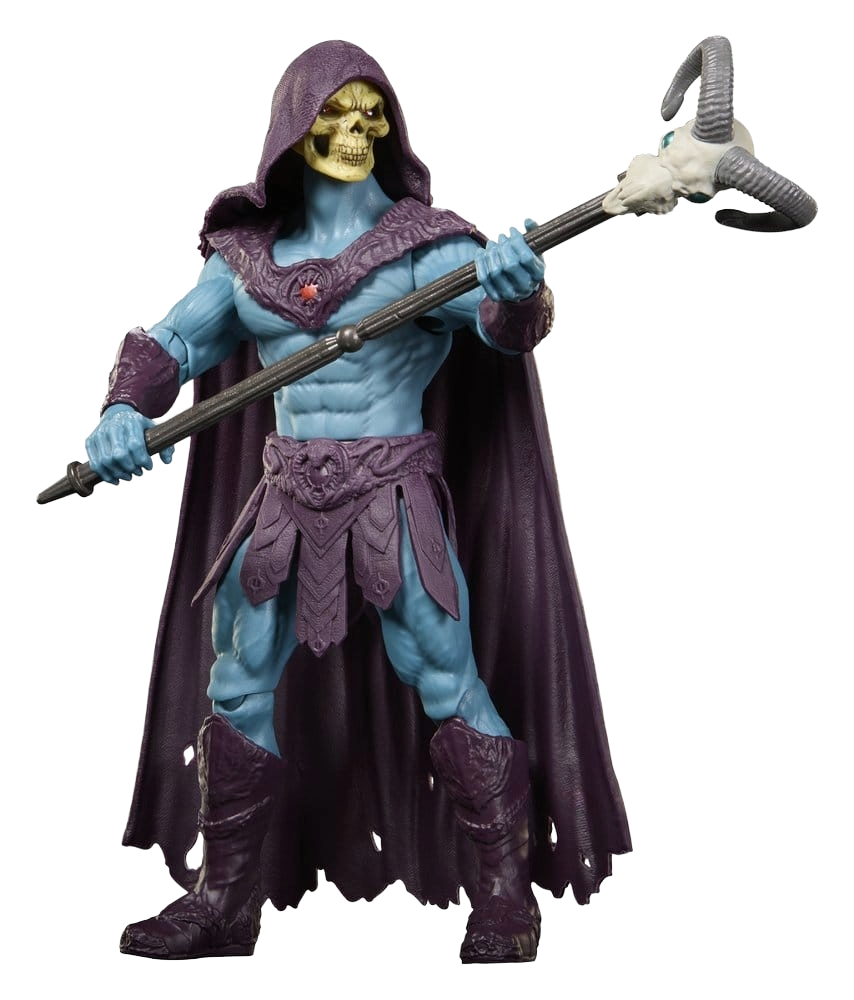 Figurine Skeletor de 14 cm de la collection Masters of the Universe Movie Chronicles, fabriquée par Mattel, visible de face.