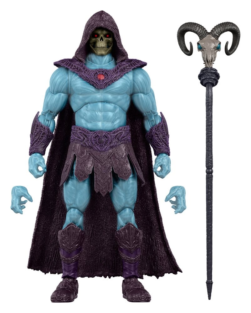 Figurine Skeletor de la série Masters of the Universe Movie Chronicles de Mattel, vue de face, détails du visage et de la tenue.