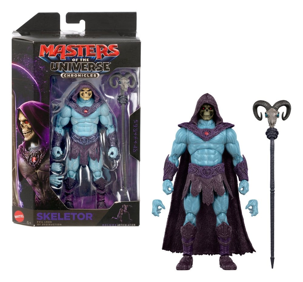Figurine Skeletor de Mattel, personnage emblématique de Masters of the Universe Movie Chronicles, vue de face.