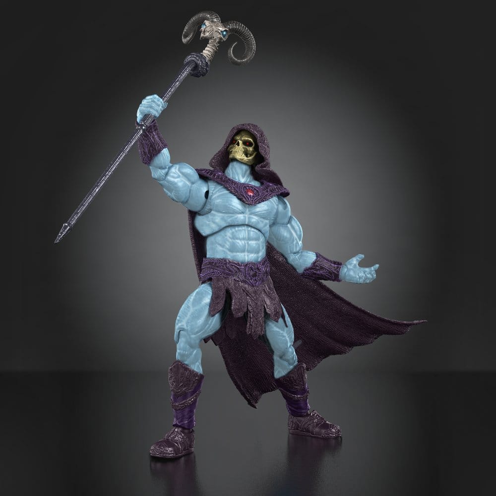 Figurine Skeletor de la collection Masters of the Universe Movie Chronicles de Mattel, vue de face avec détails colorés.