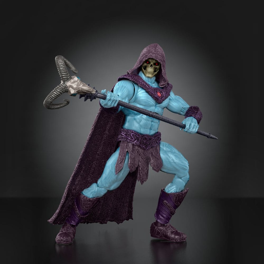 Figurine Skeletor de la collection Masters of the Universe Movie Chronicles de Mattel, détaillée et colorée, vue de face.