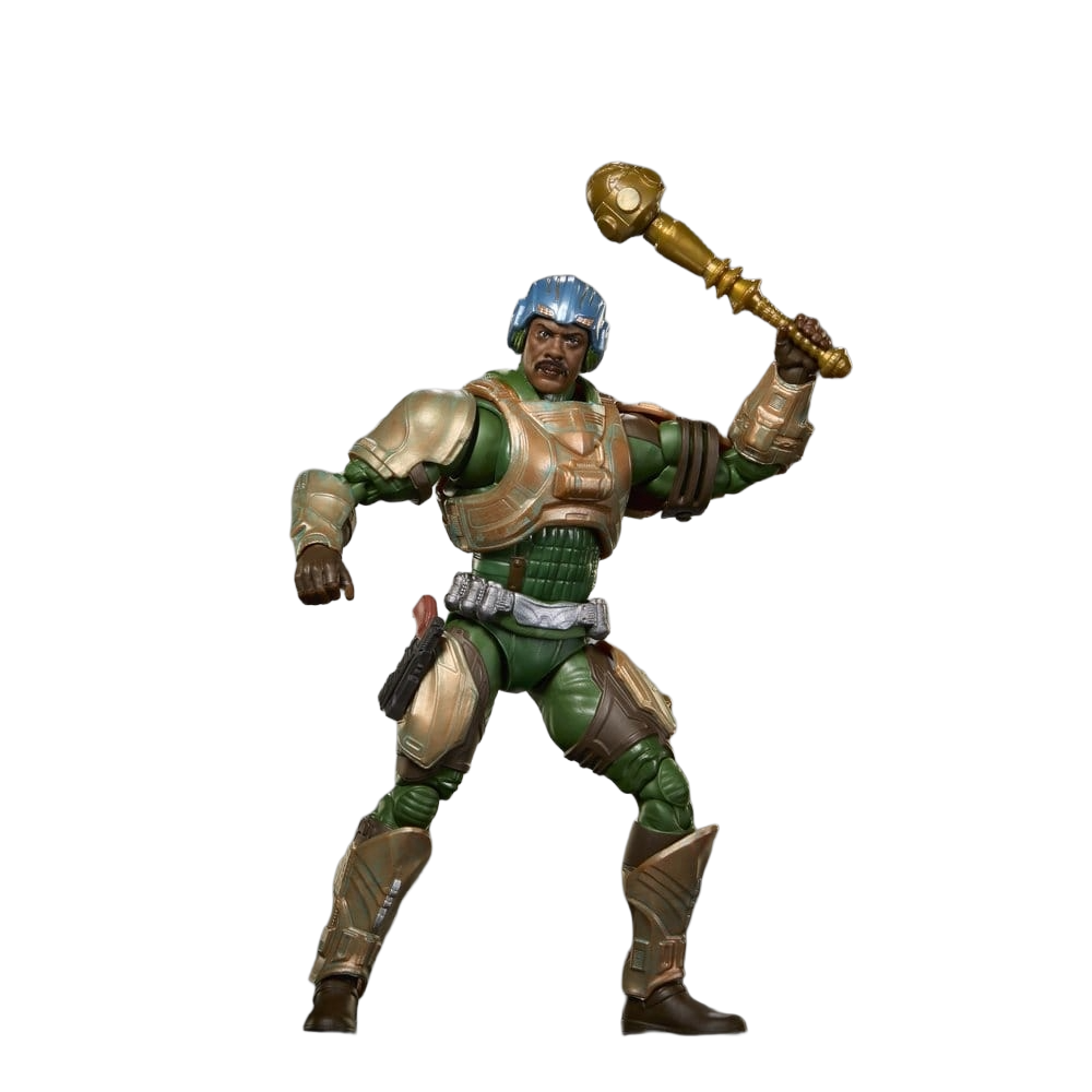 Figurine Man-At-Arms de la collection Masters of the Universe Movie Chronicles, fabriquée par Mattel, montrée en détail.