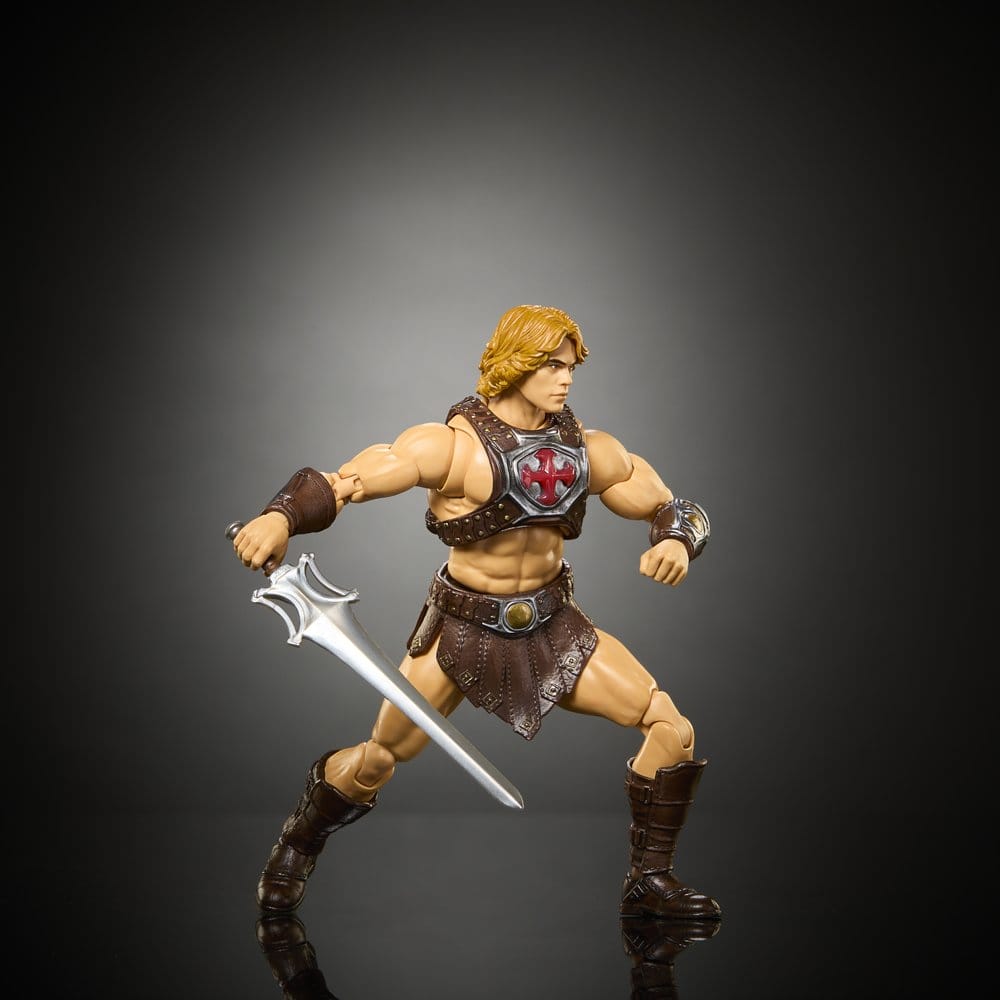 Figurine He-Man (Musclor) de la collection Masters of the Universe Movie Chronicles de Mattel, vue de face avec détails de la sculpture.