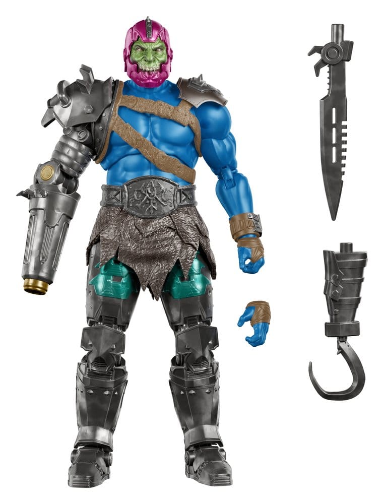 Figurine Trap-Jaw de la collection Masters of the Universe Movie Chronicles de Mattel, vue de face avec détails colorés