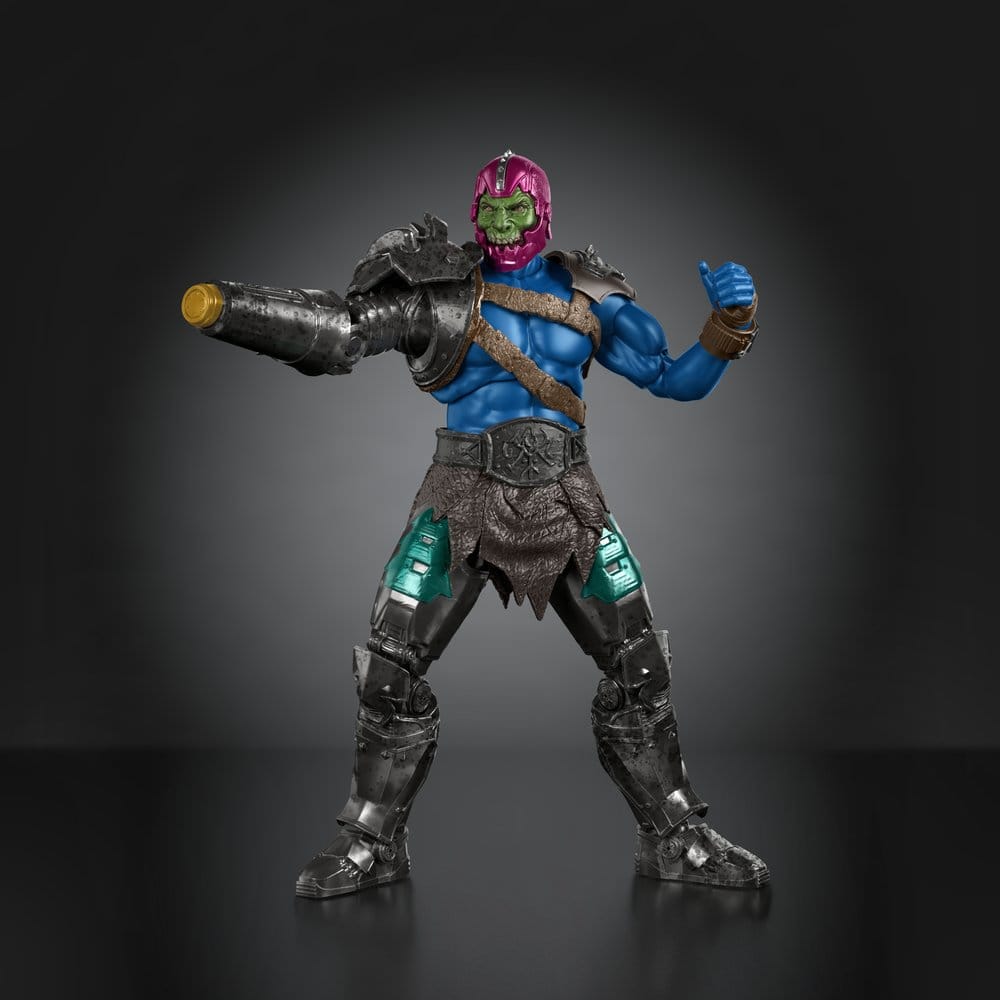 Figurine Trap-Jaw de Masters of the Universe Movie Chronicles par Mattel, vue de face avec détails du visage et de la posture.